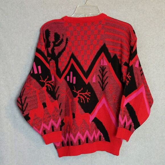 Rainbow Ridge Red Pink Black Acrylic Sweater Women's M - VINTAGE - Picture 2 of 3